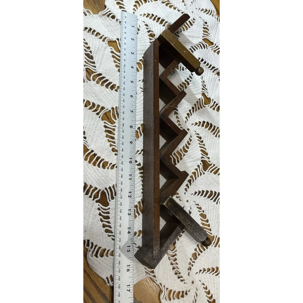 vintage wood wall-mounted staircase knick knack Trinket Spice Rack display shelf